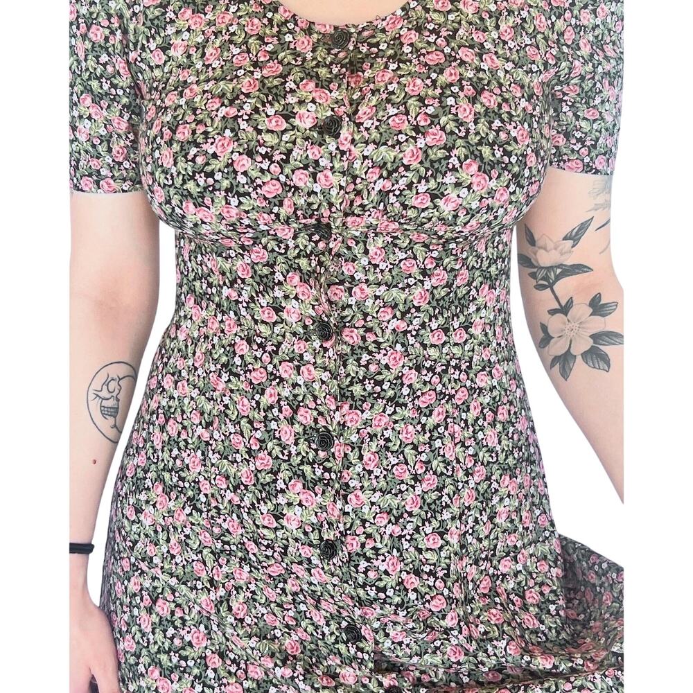 VTG 90s Floral Cottagecore Midi Dress Puff Sleeve 5/6 - Picture 2 of 6